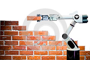 Smart robot industry arm brick building construction human force remote wifi White background