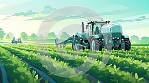 Smart robotic farmers in agriculture futuristic robot automation to work to spray chemical fertilizer or increase efficiency