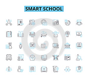 Smart school linear icons set. Innovation, Technology, Efficiency, Advancement, Integration, Learning, Progress line