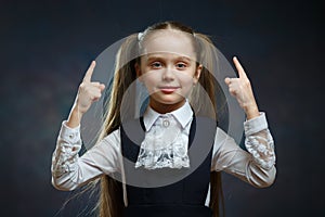 Smart Schoolgirl Point both Hand Index Finger Up