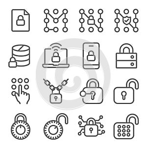 Smart security lock icons set vector illustration. Contains such icon as lock pattern, digital protection, key access, encryption,