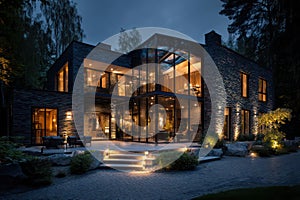 Smart Security System Protecting Modern House at Night