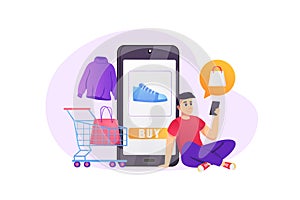 Smart shopping concept in flat style with people scene.