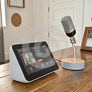 Smart speaker concept with AI voice recognition