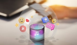 smart speaker with social network icons