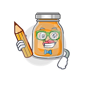 A smart Student apple jam character holding pencil