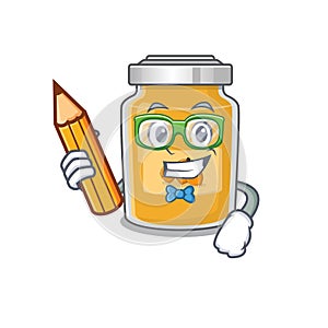 A smart Student appricot character holding pencil