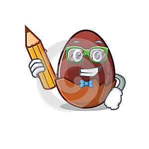 A smart Student chocolate egg character holding pencil