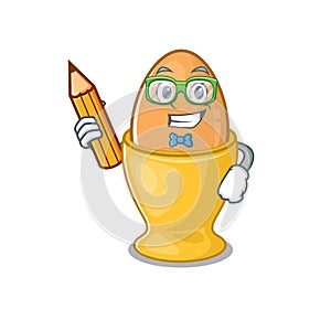 A smart Student egg cup character holding pencil