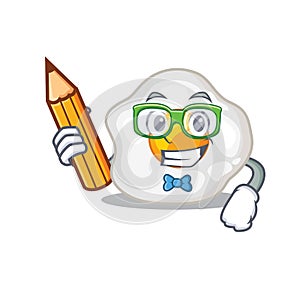 A smart Student fried egg character holding pencil