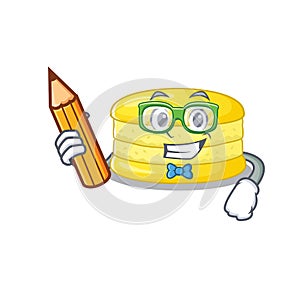 A smart Student lemon macaron character holding pencil