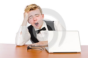 Smart student sitting with laptop