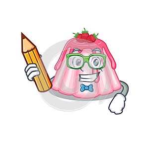 A smart Student strawberry jelly character holding pencil