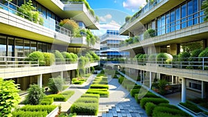 Smart sustainable city architecture with buildings for carbon footprint, environment and futuristic.Eco friendly town.