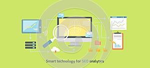Smart Technology for SEO Analytics Icon Flat