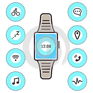 Smart technology wrist watch icons isolated vector set.