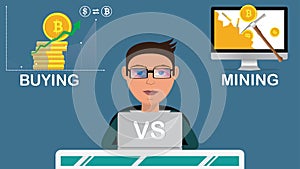 Smart trader doing cryptocurrency operation like mining or buying