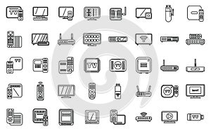 Smart TV box icons set outline vector. Cable device