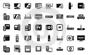 Smart TV box icons set simple vector. Cable device