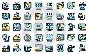 Smart TV box icons set vector flat