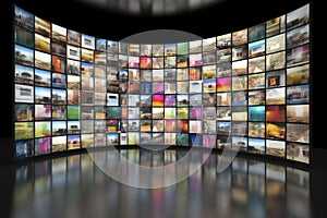 Smart TV and digital media wall of screens background. Generative AI