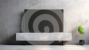 Smart TV hanging on the wall. Blank screen for your design. Generative AI