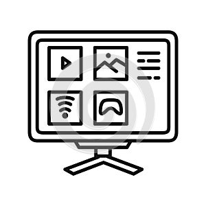 Smart TV Icon Black And White Illustration