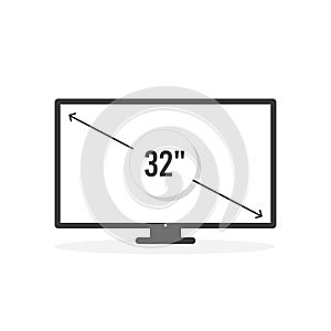 Smart TV icon. Diagonal screen size 32 inches. Vector illustration, flat design