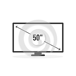 Smart TV icon. Diagonal screen size 50 inches. Vector illustration, flat design