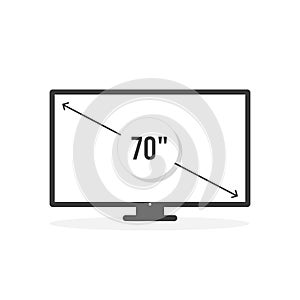 Smart TV icon. Diagonal screen size 70 inches. Vector illustration, flat design