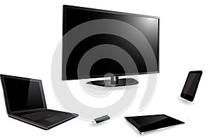 Smart TV, Laptop, Tablet PC, Smart phone, and USB