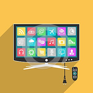 Smart TV with remote control, flat style illustration