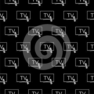 Smart TV with remote control seamless pattern isolated on black background