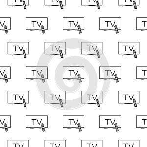 Smart TV with remote control seamless pattern isolated on white background
