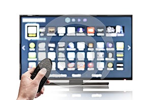 Smart tv UHD 4K controled by remote control. photo