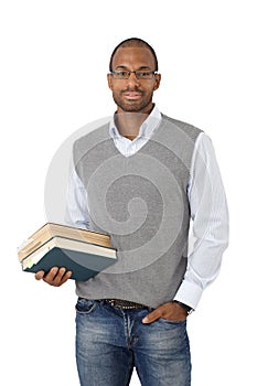 Smart university student with books