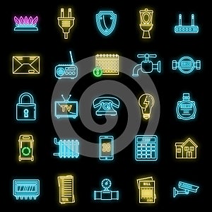 Smart utilities icons set vector neon