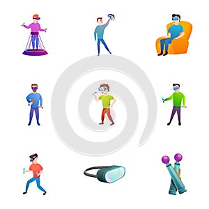 Smart vr goggles icon set, cartoon style