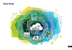 Smart waste management illustration featuring interconnected