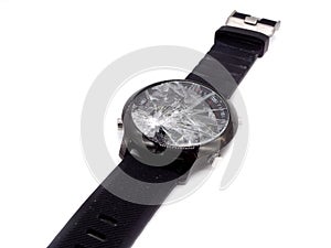 Smart watch with broken display on white