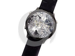 Smart watch with broken display on white isolated