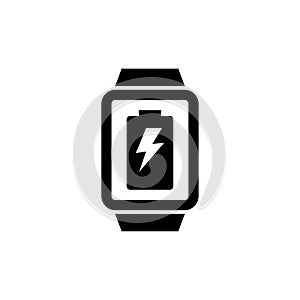 Smart Watch Charged, Battery Charging. Flat Vector Icon illustration. Simple black symbol on white background. Smart