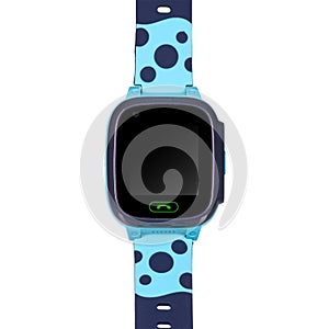 Smart watch for children in blue with a flat blank black screen for inscriptions