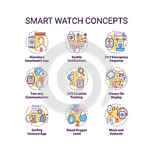 Smart watch concept icons set