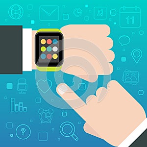 Smart Watch concept with mobile apps icons