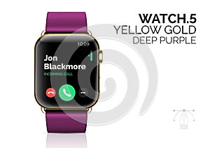 Smart watch with deep purple bracelet realistic vector illustration