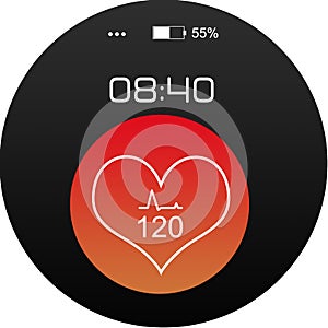 Smart watch displaying heart rate in monitor app