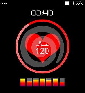 Smart watch displaying heart rate in monitor app