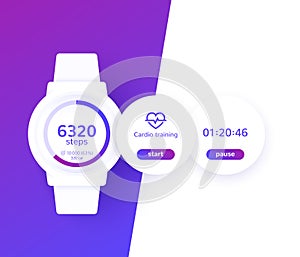 Smart watch with fitness app, activity tracker ui