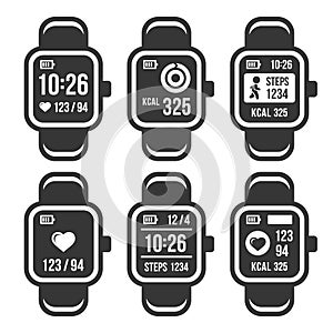 Smart Watch and Fitness Tracker Band Icons Set. Vector